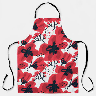 Abstract hand drawn red flowers seamless pattern apron