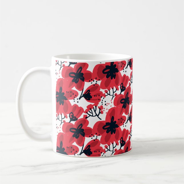 Abstract hand drawn red flowers seamless pattern coffee mug (Left)