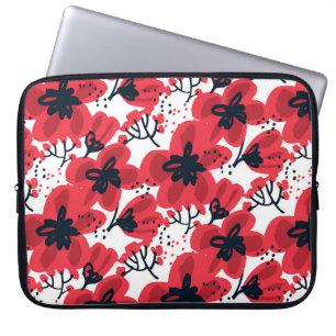 Abstract hand drawn red flowers seamless pattern laptop sleeve
