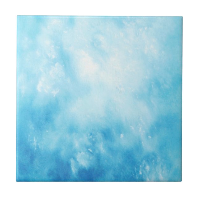 Abstract Hand Drawn Watercolor Background: Blue Ceramic Tile (Front)