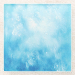 Abstract Hand Drawn Watercolor Background: Blue Glass Coaster