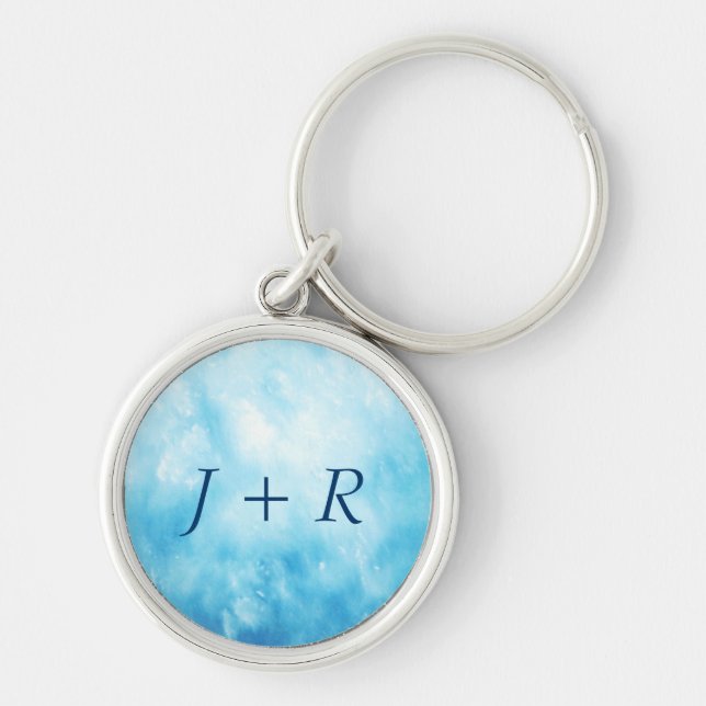 Abstract Hand Drawn Watercolor Background: Blue Key Ring (Front)