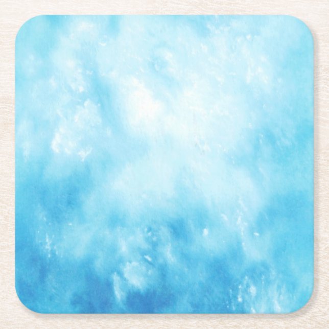 Abstract Hand Drawn Watercolor Background: Blue Square Paper Coaster (Front)