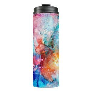 Abstract hand-made texture. Marbling blue and oran Thermal Tumbler