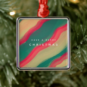 Abstract Hand Painted Pattern Flat Holiday Card Metal Ornament
