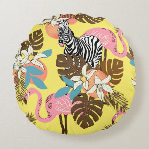 Abstract hand painted seamless animal background. round cushion