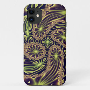 Abstract Happy Dance Neon Gold Fractal Art iPhone 11 Case