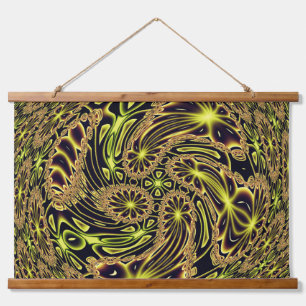 Abstract Happy Dance Neon Gold Fractal Art Hanging Tapestry