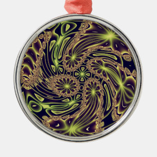 Abstract Happy Dance Neon Gold Fractal Art Metal Ornament