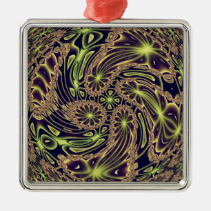 Abstract Happy Dance Neon Gold Fractal Art Metal Ornament