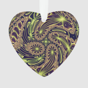 Abstract Happy Dance Neon Gold Fractal Art Ornament