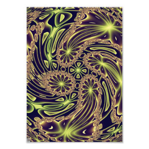 Abstract Happy Dance Neon Gold Fractal Art Photo Print