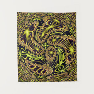 Abstract Happy Dance Neon Gold Fractal Art Tapestry