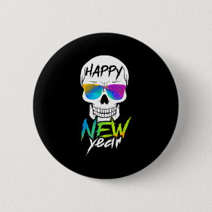 Abstract Happy New Skull Year  6 Cm Round Badge
