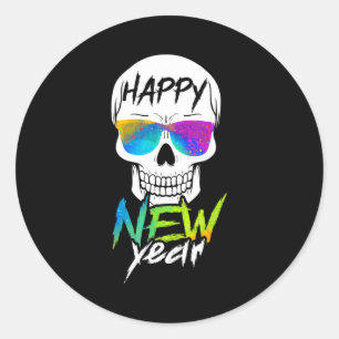 Abstract Happy New Skull Year  Classic Round Sticker