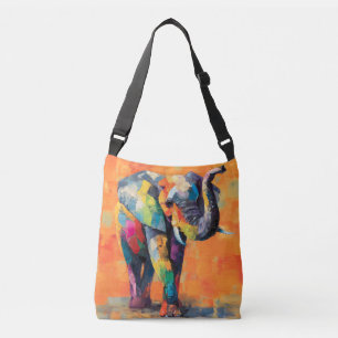 Abstract Happy Rainbow Elephant Crossbody Bag