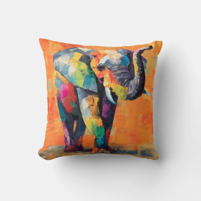 Abstract Happy Rainbow Elephant Cushion (Front)