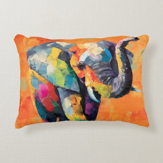 Abstract Happy Rainbow Elephant Decorative Cushion (Front)