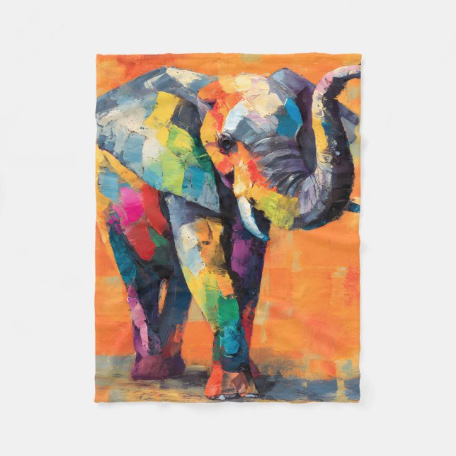 Abstract Happy Rainbow Elephant Fleece Blanket (Front)