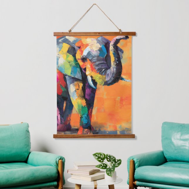Abstract Happy Rainbow Elephant Hanging Tapestry (Living Room)