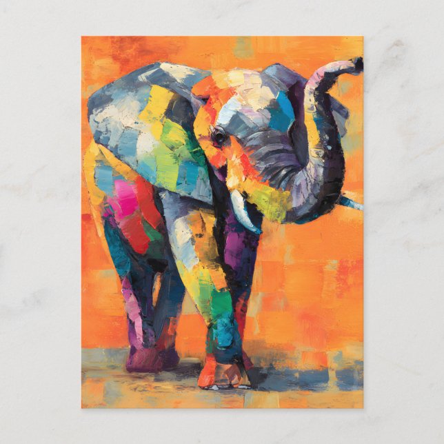 Abstract Happy Rainbow Elephant Holiday Postcard (Front)