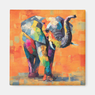 Abstract Happy Rainbow Elephant Magnet