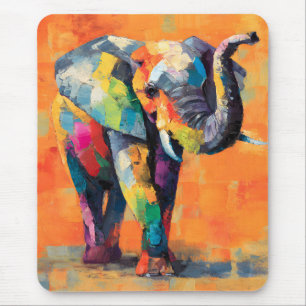 Abstract Happy Rainbow Elephant Mouse Pad