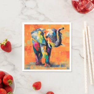 Abstract Happy Rainbow Elephant Napkin