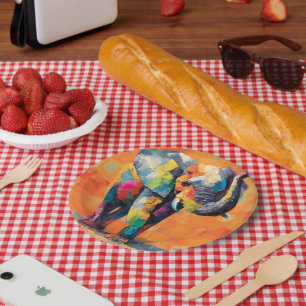 Abstract Happy Rainbow Elephant Paper Plate
