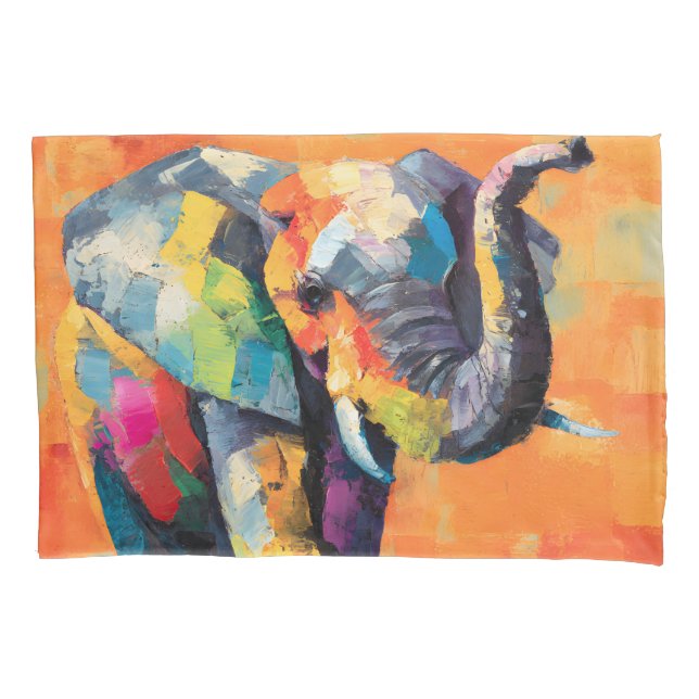 Abstract Happy Rainbow Elephant Pillowcase (Front)