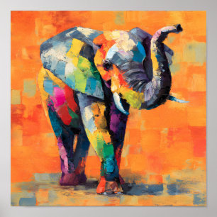 Abstract Happy Rainbow Elephant Poster