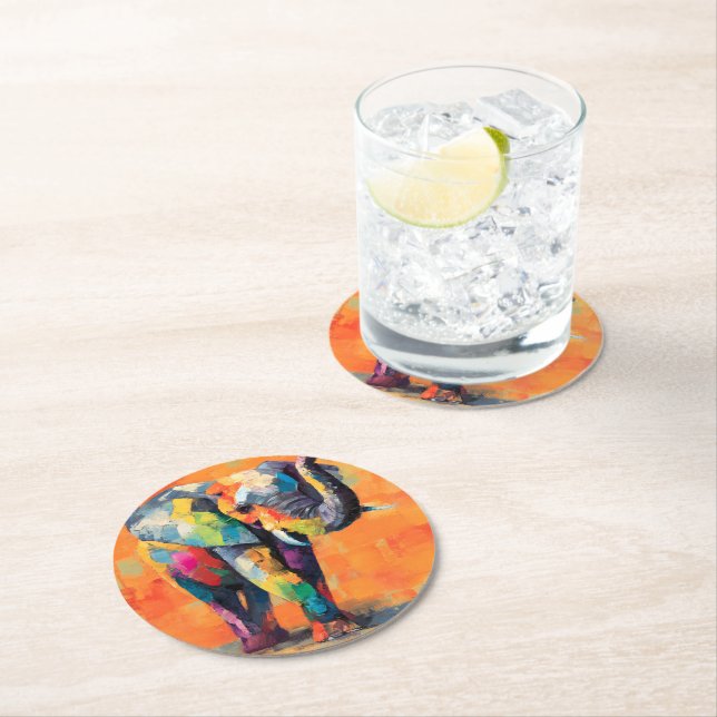 Abstract Happy Rainbow Elephant Round Paper Coaster (Insitu)