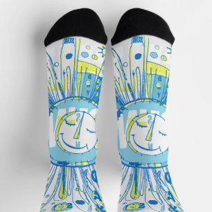 Abstract Happy Whimsical Sun Word Art Socks