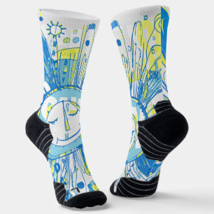 Abstract Happy Whimsical Sun Word Art Socks
