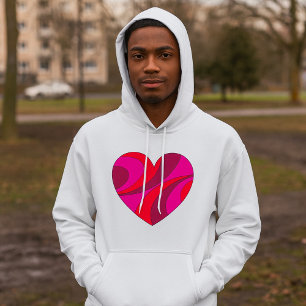 Abstract Heart Bold Red and Pink Swirl Pattern Hoodie