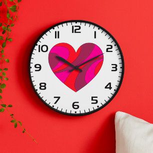 Abstract Heart Bold Red and Pink Swirl Pattern  Large Clock