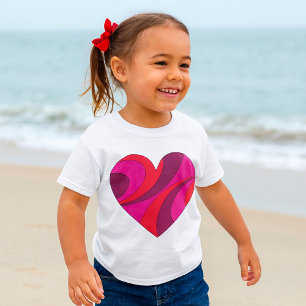 Abstract Heart Bold Red and Pink Swirl Pattern  T-Shirt