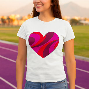 Abstract Heart Bold Red and Pink Swirl Pattern T-Shirt