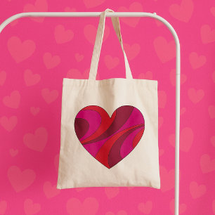 Abstract Heart Bold Red and Pink Swirl Pattern Tote Bag
