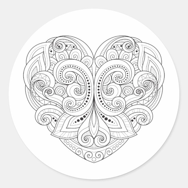 Abstract Heart Doodle Classic Round Sticker (Front)