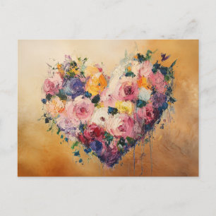Abstract Heart Flowers Impressionist Postcard