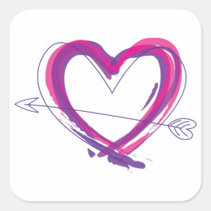 Abstract heart in purple and pink square sticker