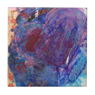 Abstract Heart Mixed Media Collage Ceramic Tile