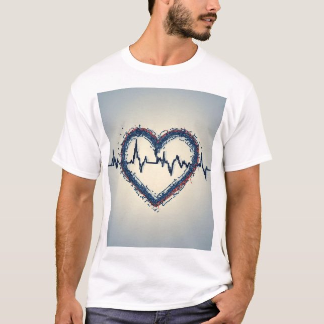 Abstract Heart With Pulse Design T-Shirt (Front)