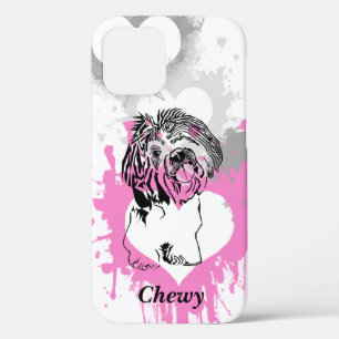 Abstract Hearts Blk-Inked Shih Tzu iPhone 12 Case