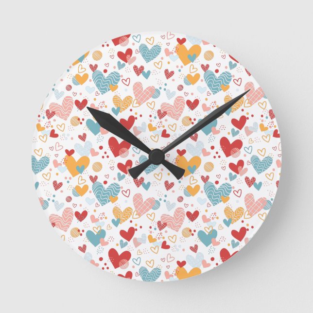 Abstract hearts pattern throw pillow round clock (Front)