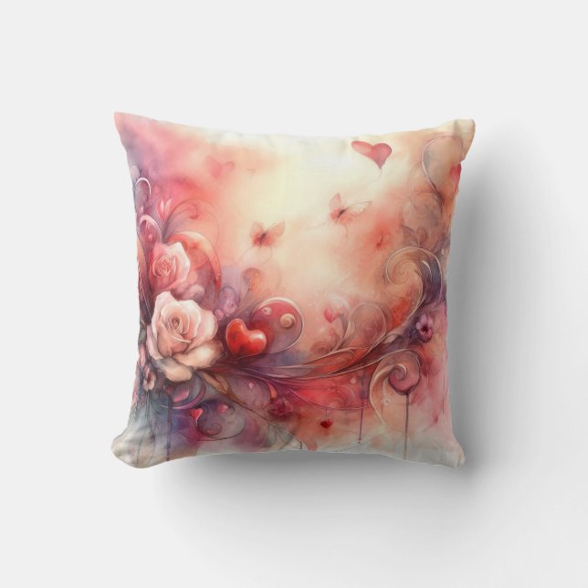Abstract Hearts Roses Throw Pillow (Front)