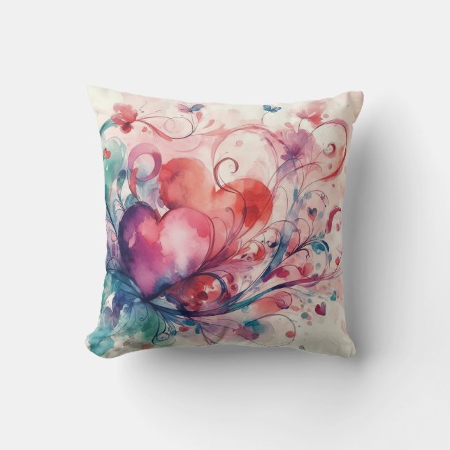Abstract Hearts Throw Pillow (Front)