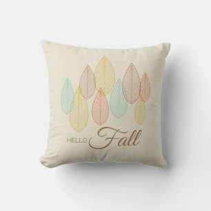 Abstract Hello Fall Leaves Multicolored Script Cushion