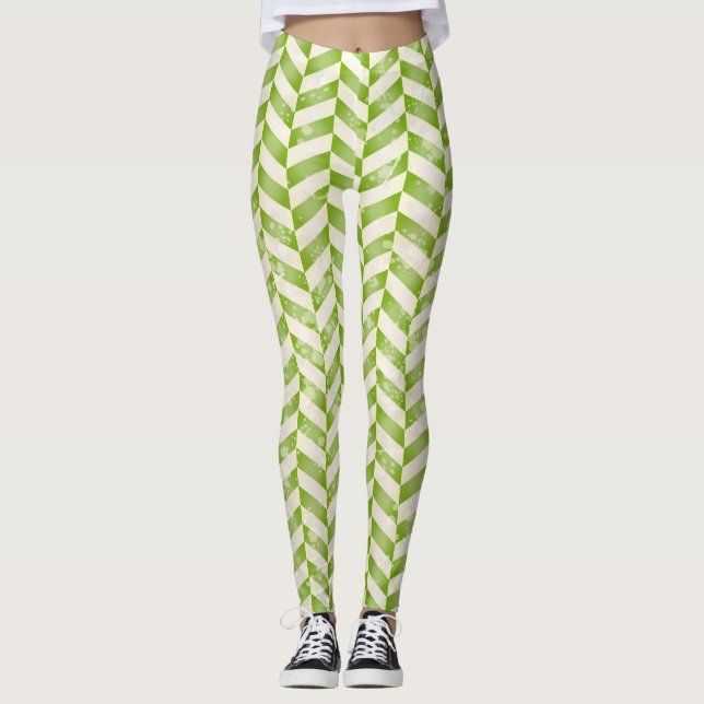 Abstract herringbone in greenery leggings (Front)